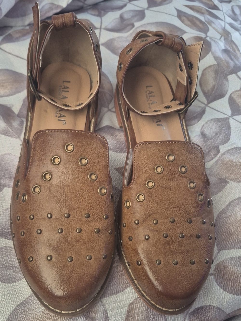 Lala Ikai Footwear Brown Studded Women's Ankle-Strap Flats